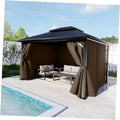 Brown gazebo privacy curtains with 4 panels, gathered side drapes and weighted hems