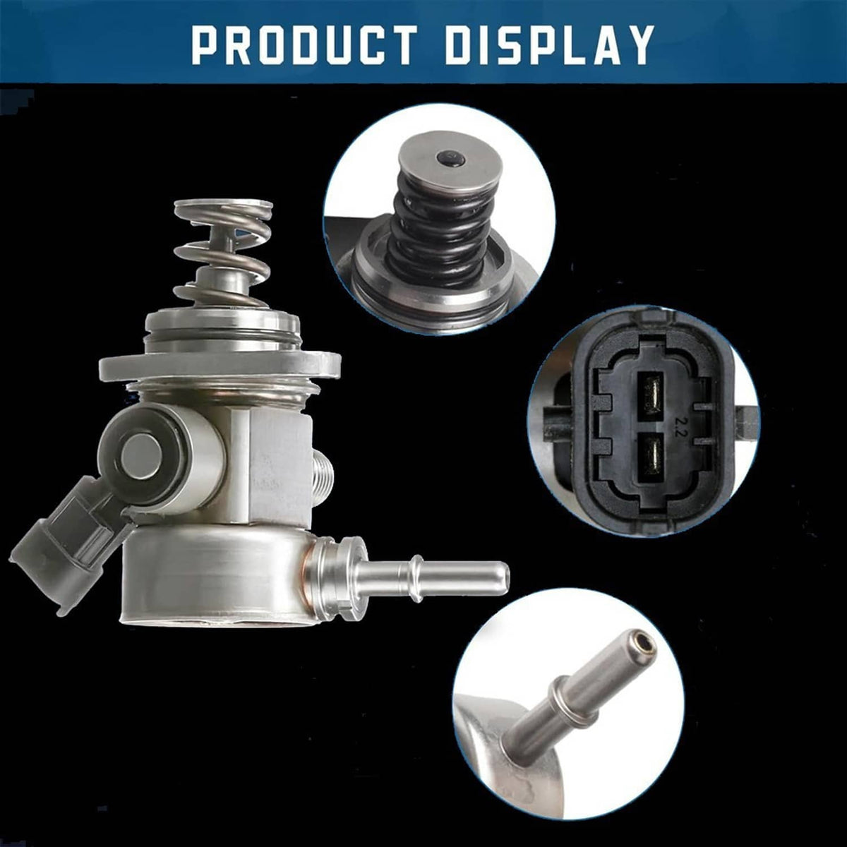 Metal high pressure fuel pump assembly with visible spring and electrical plug