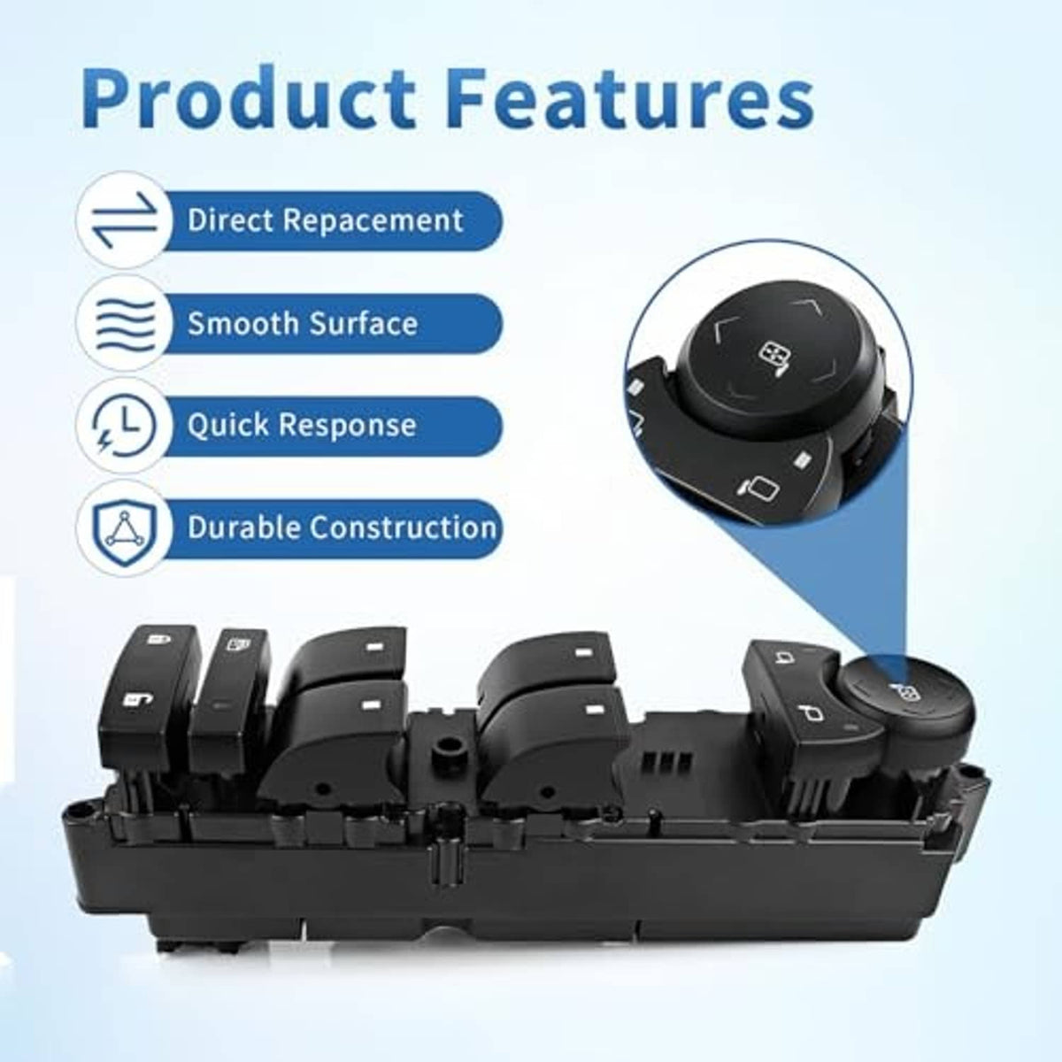 Master power window switch panel with smooth black housing and control buttons