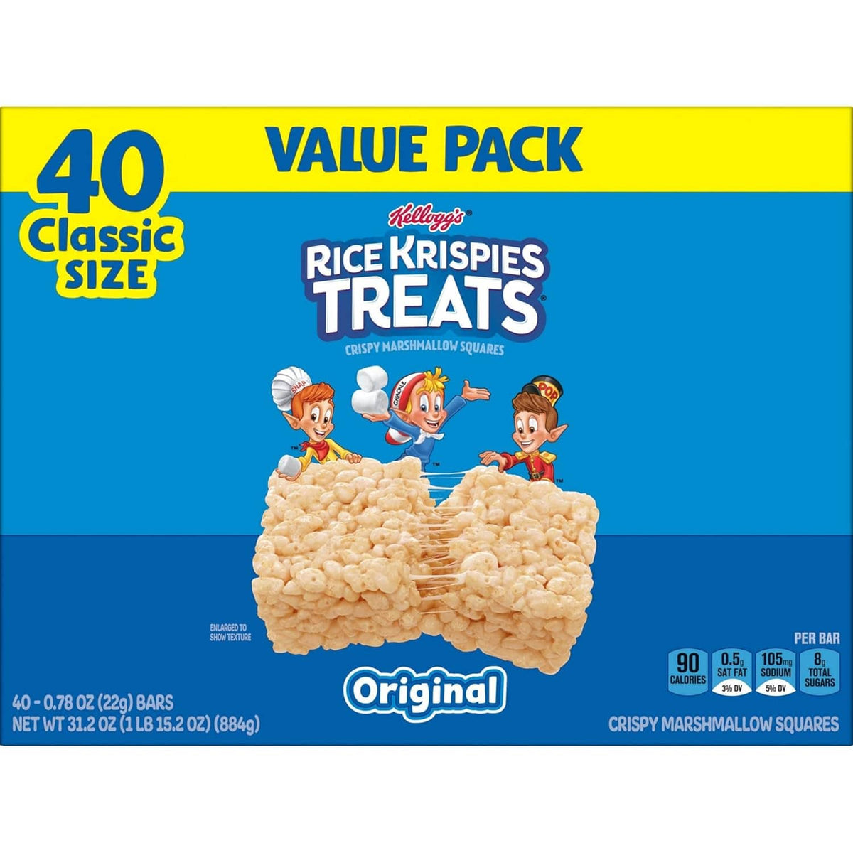 Original cereal bar value pack box, 40 classic size, crispy marshmallow squares