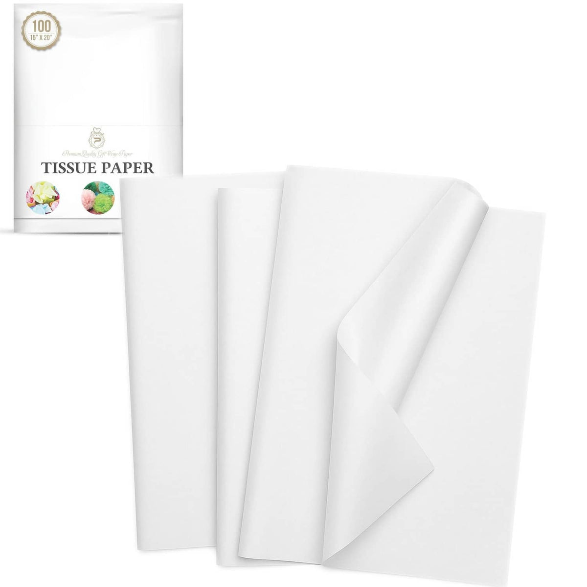 White tissue paper sheets, stacked for gift wrapping and packing, bulk supply
