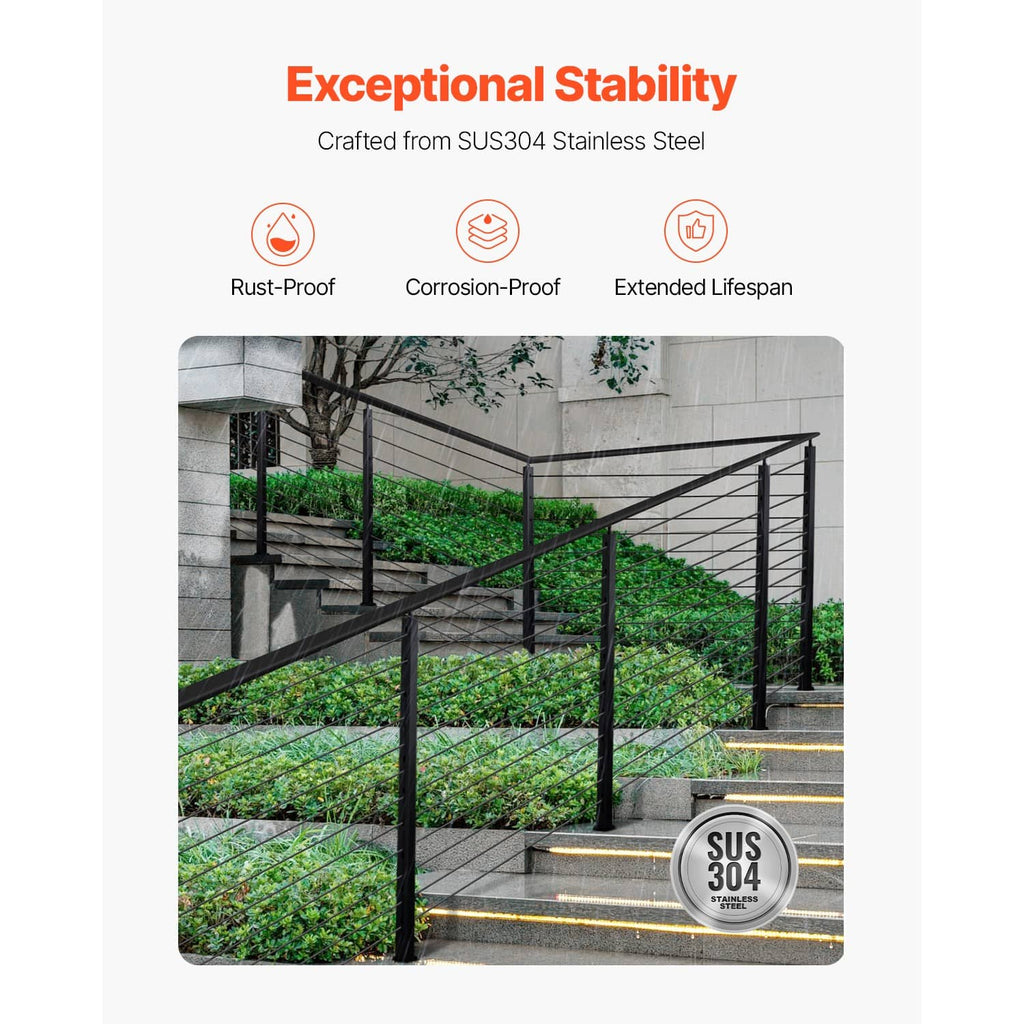 Black cable railing posts for outdoor use with rust-resistant, corrosion-resistant design