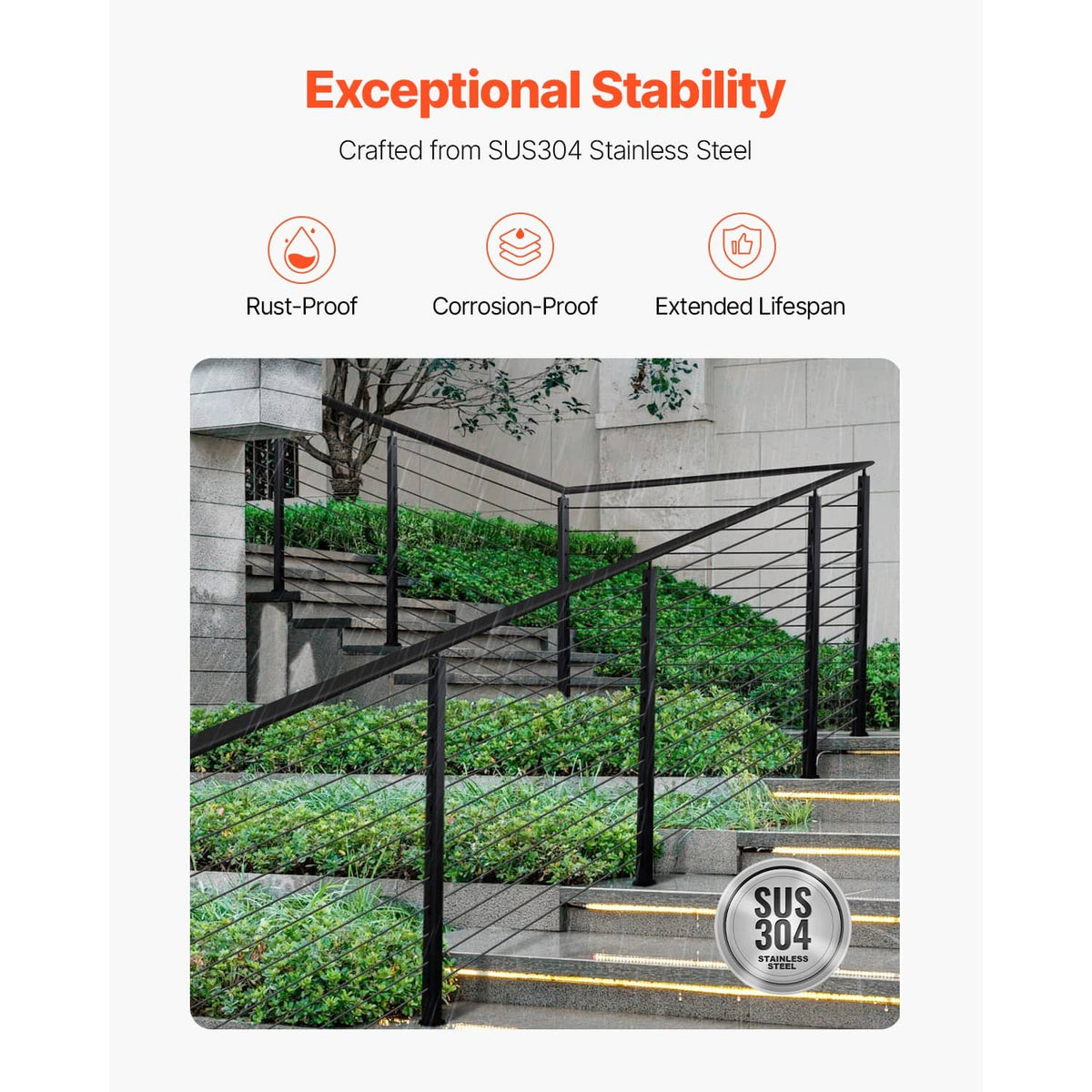 Black cable railing posts for outdoor use with rust-resistant, corrosion-resistant design