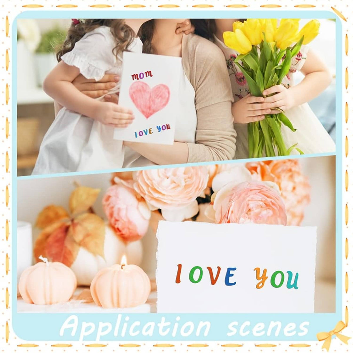 Mother card reading "Love you" with heart and flower shapes made using dies