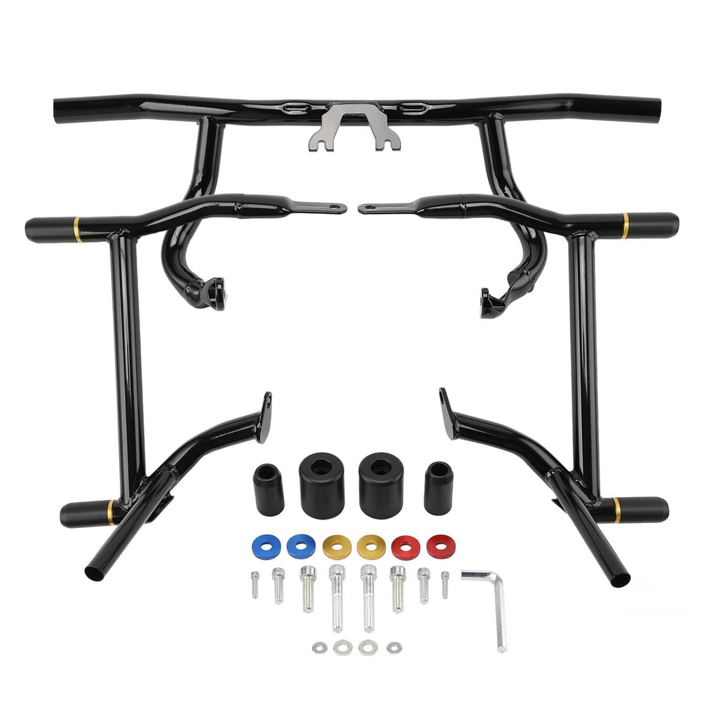 Black crash bar set with top and side bars, accessory spacers, bolts, and washers