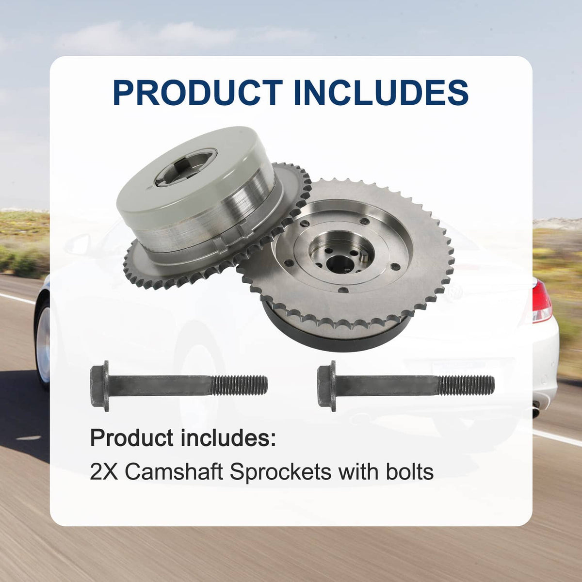 Cam phaser sprocket includes two camshaft sprockets with bolts