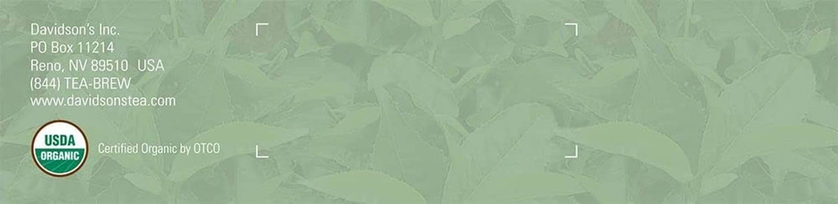 Organic orange spice tea box side panel with USDA organic seal and address