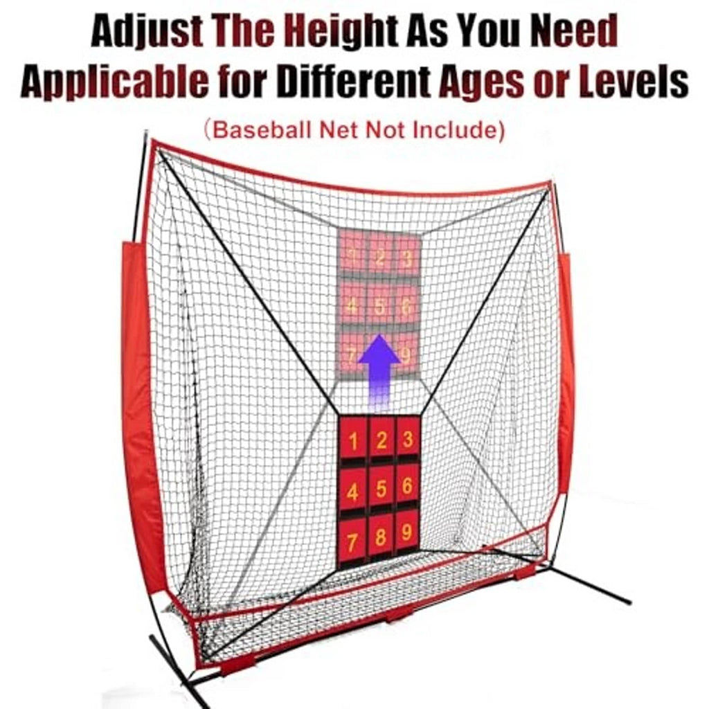 Adjustable height numbered strike zone target net with 1–9 red grid