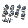 Gray shower door rollers with white wheels and screws, set of 8