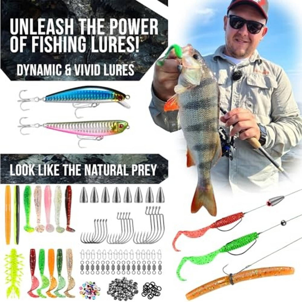 Fishing lure and hook accessory set with colorful artificial baits