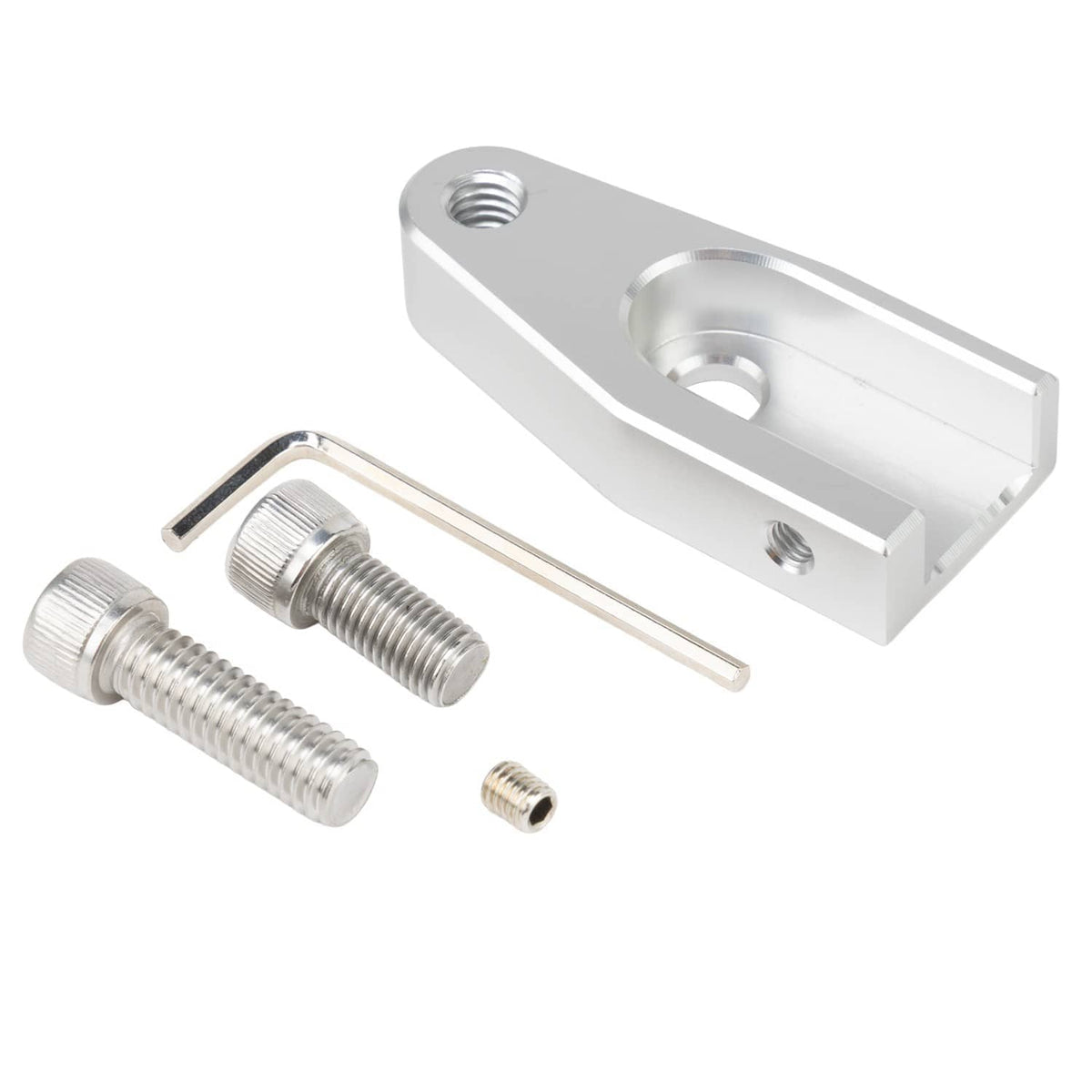 Chrome shift assist bracket with circular cutout, two bolts, and Allen key