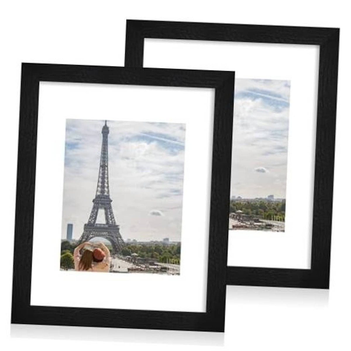 Set of two rustic black 11x14 picture frames with glass, overlapping view.