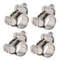 Set of four T-bolt hose clamps in shiny stainless steel, 20–22 mm size range