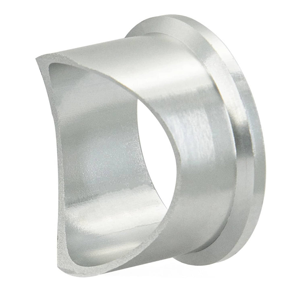 Aluminum v-band weld flange ring with centered bore and chamfered edges