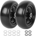 2-pack black flat-free lawnmower tire and wheel assemblies, with included washer rings
