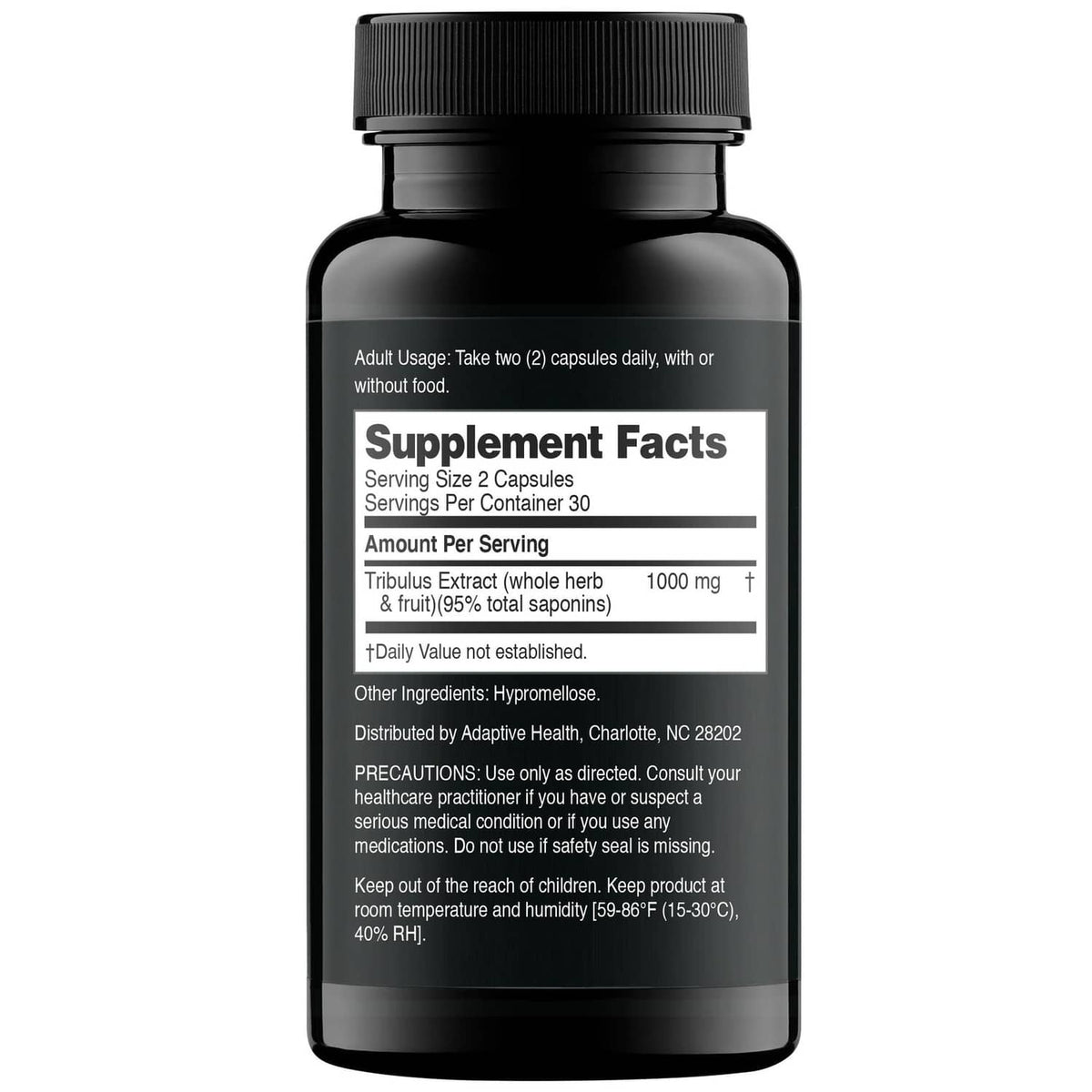 Nugenix Tribulus 1000 mg supplement bottle, Supplement Facts label