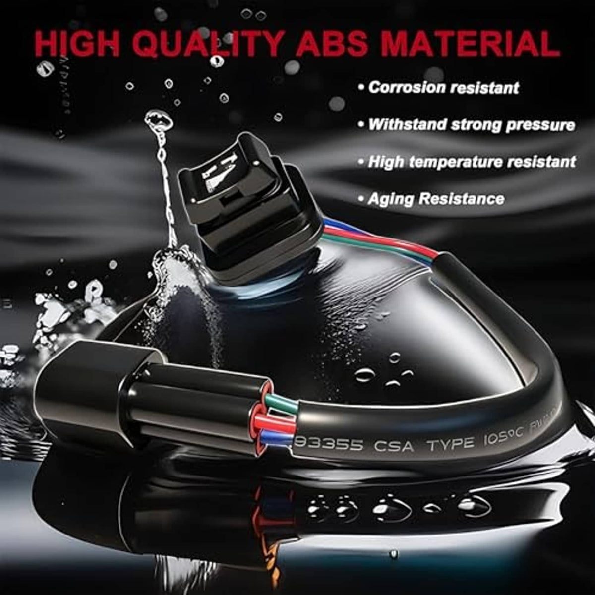 Marine power trim and tilt switch with black housing and multi-color wire leads