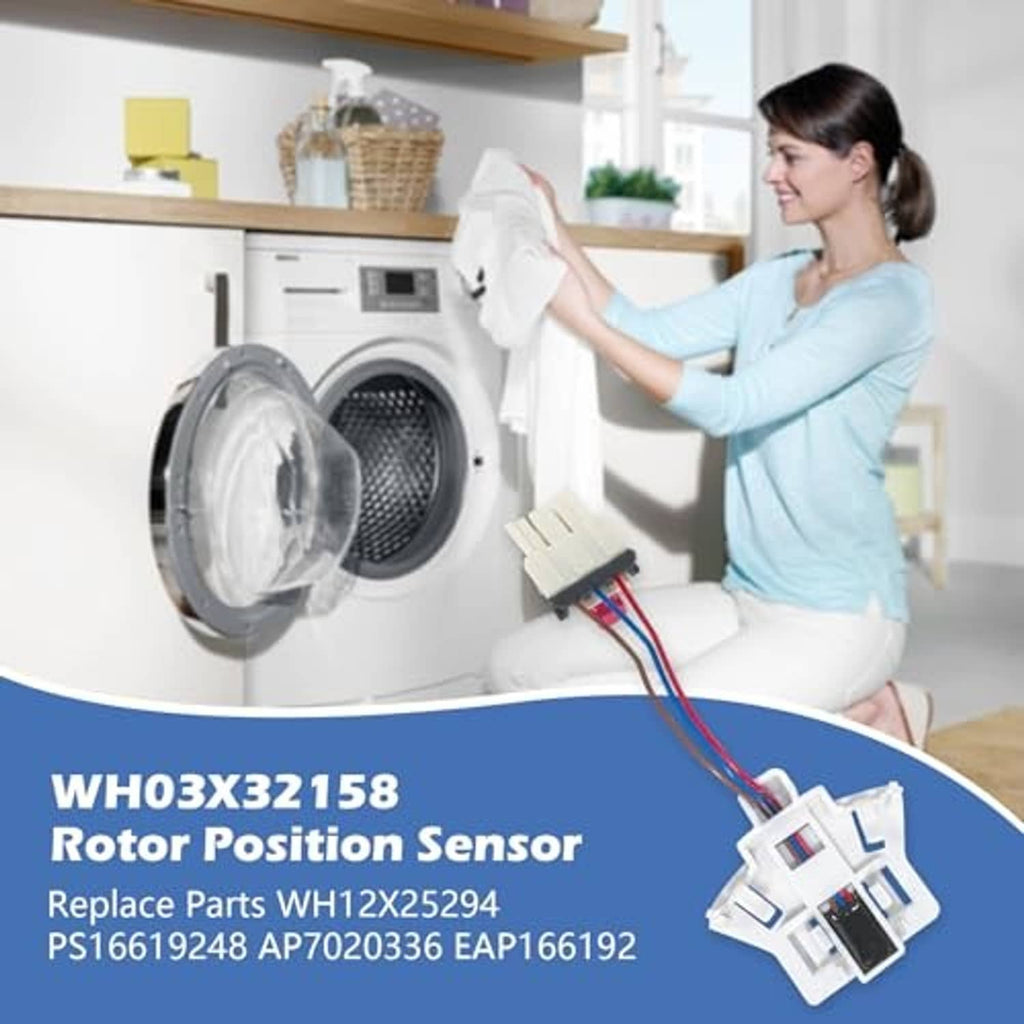 Washer rotor position sensor replacement with wire harness near open washer door