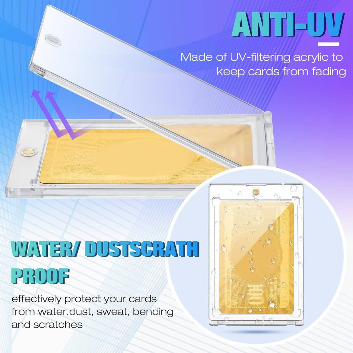 Clear UV-filtering acrylic magnetic card holder with sealed window cover