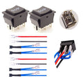 Two black momentary rocker switches with On-Off-On symbols and metal terminal contacts
