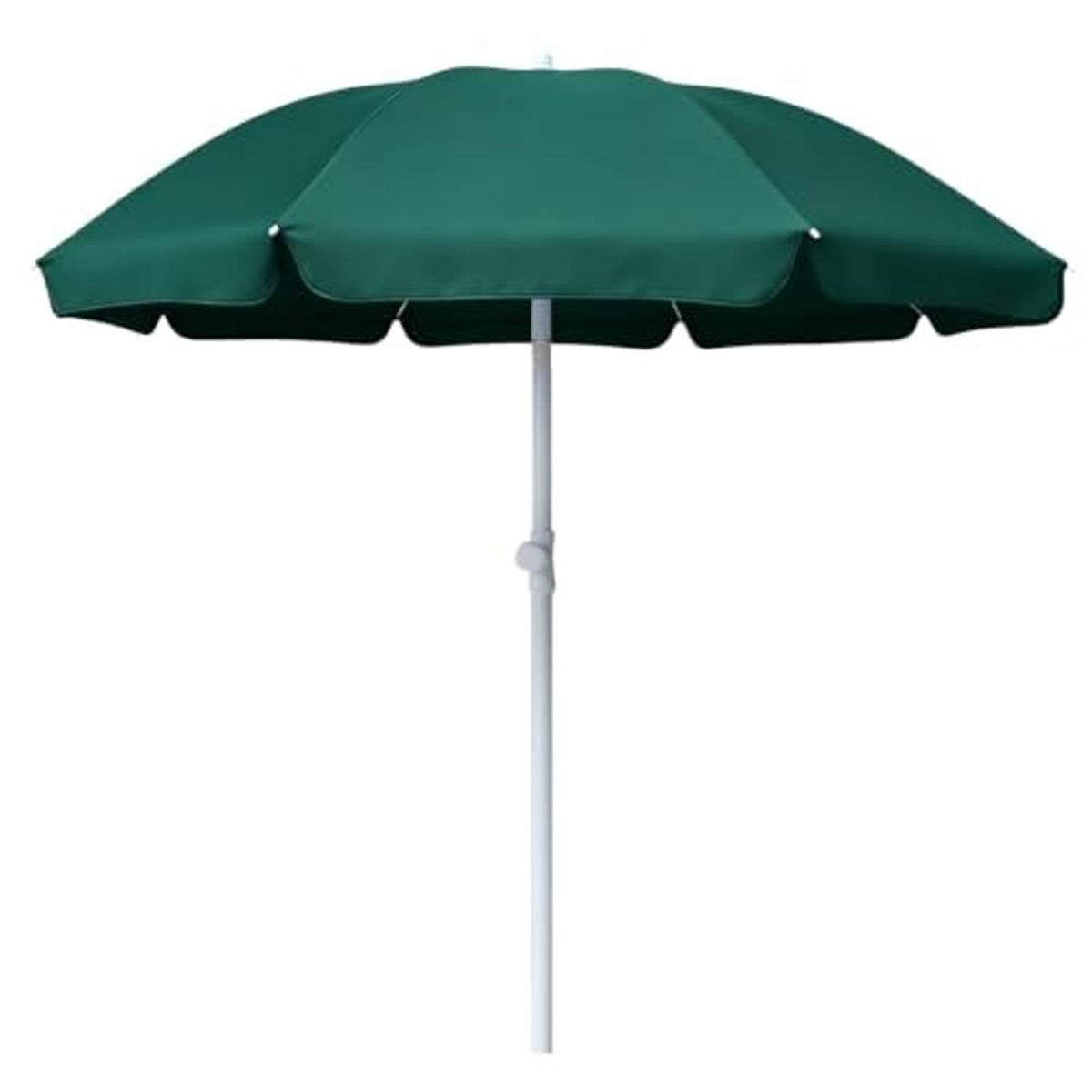 Green tilt outdoor umbrella with scalloped canopy and center pole for shade