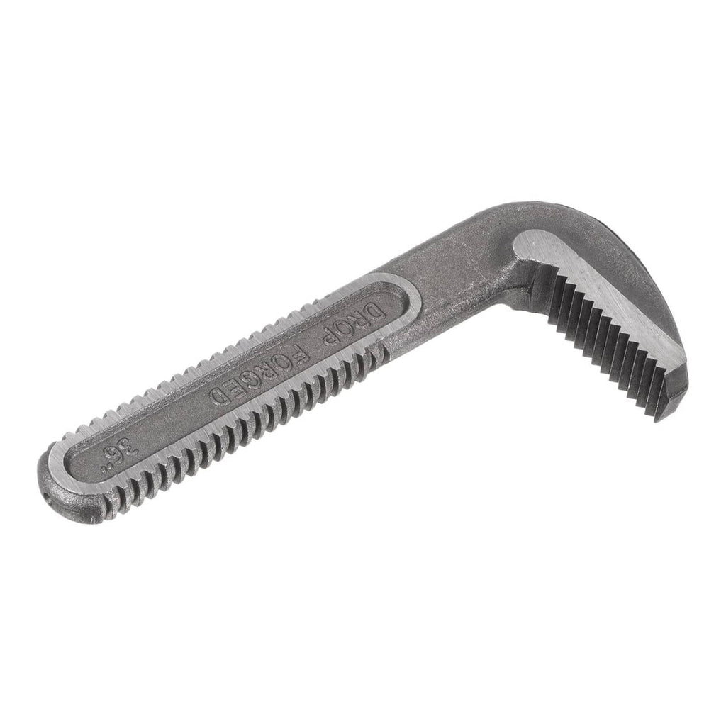 Grey pipe wrench hook jaw replacement showing serrated jaw teeth