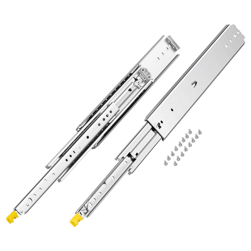 Pair of full-extension drawer slides with ball-bearing rails and included mounting screws