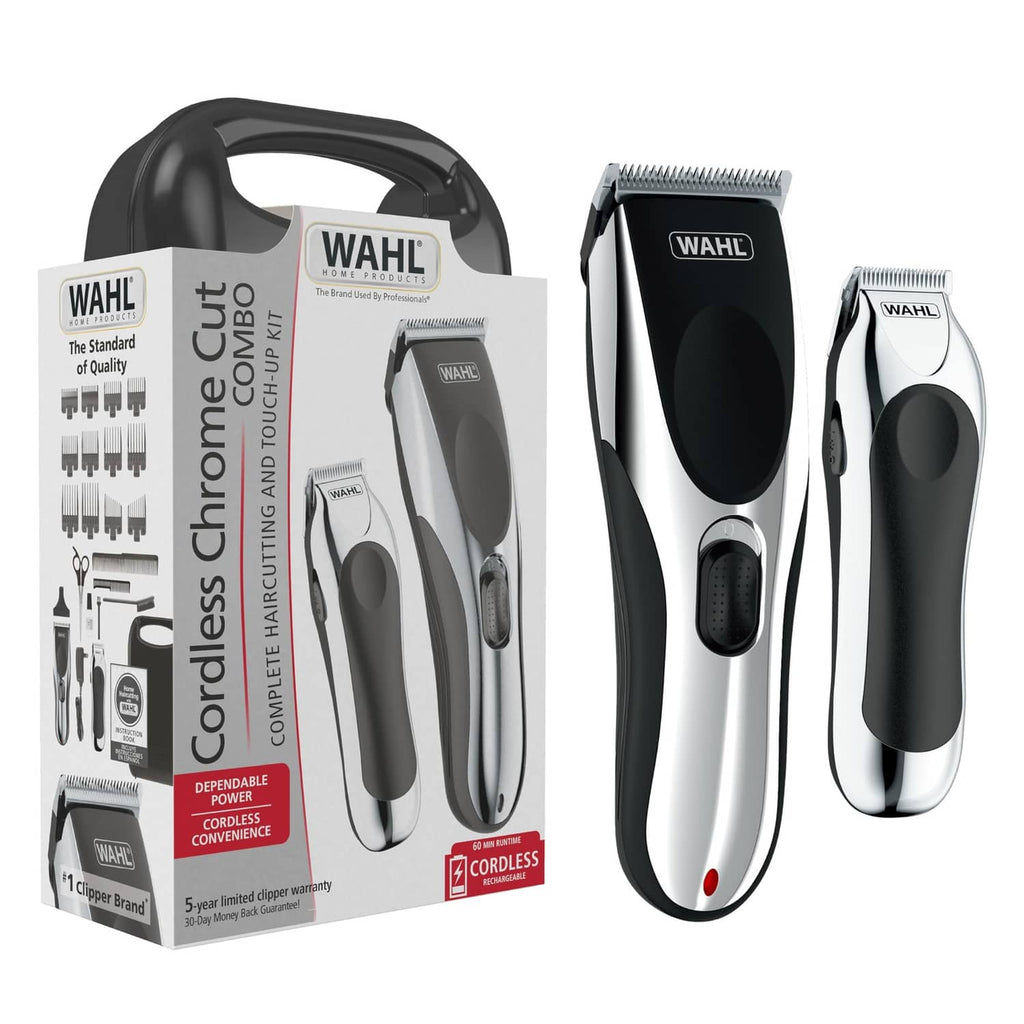 Cordless hair clipper and box set in black and chrome with Wahl logo
