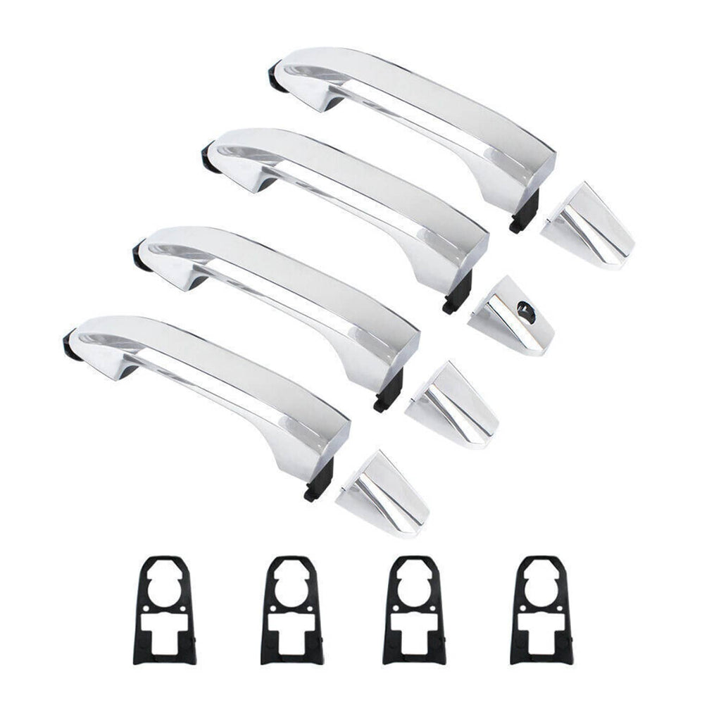 Set of four chrome exterior door handles with black inserts and clips