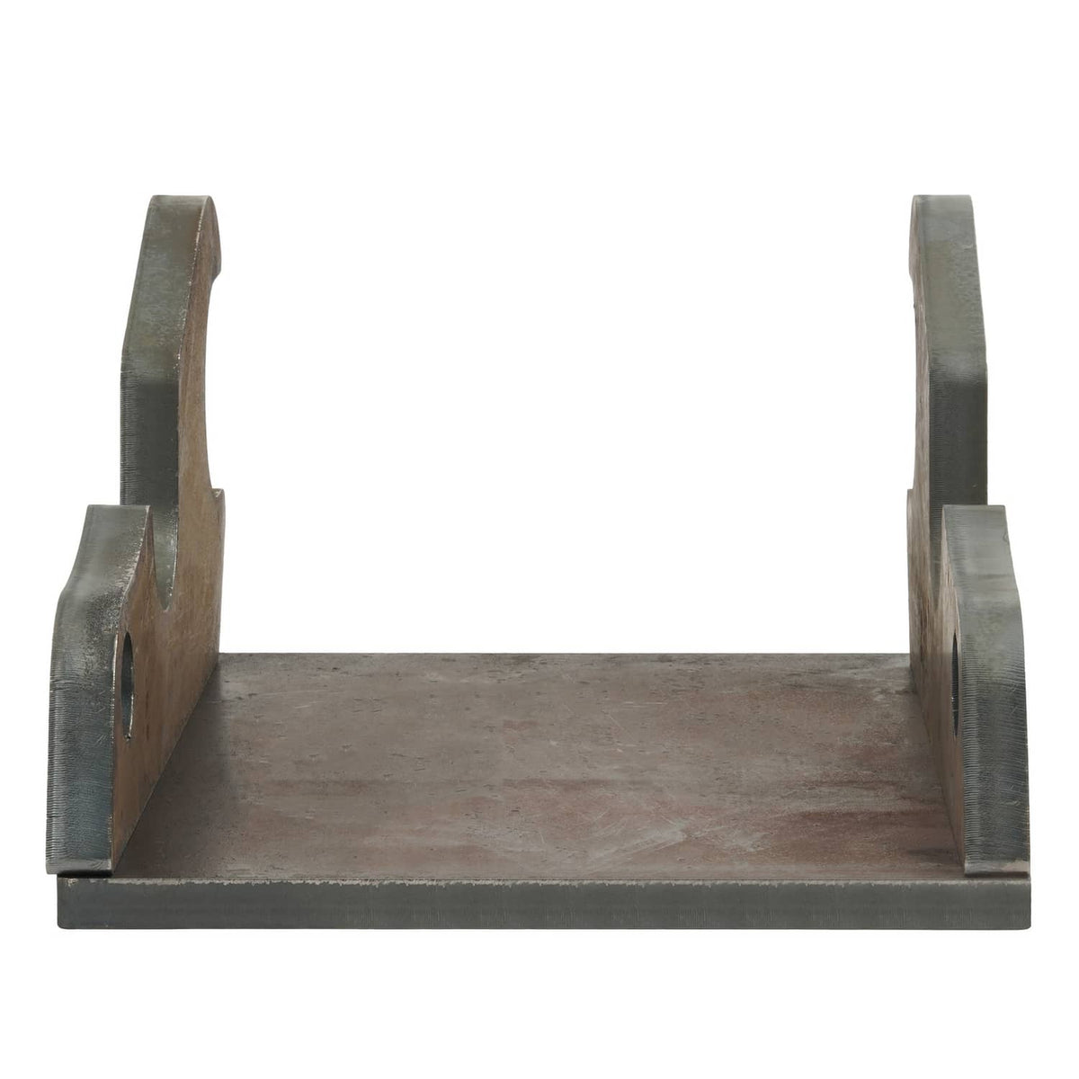 Steel mounting base with two upright side plates for quick attach bracket