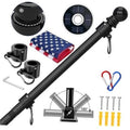 Black flagpole kit parts set: solar light, pole, rings, base clips, screws