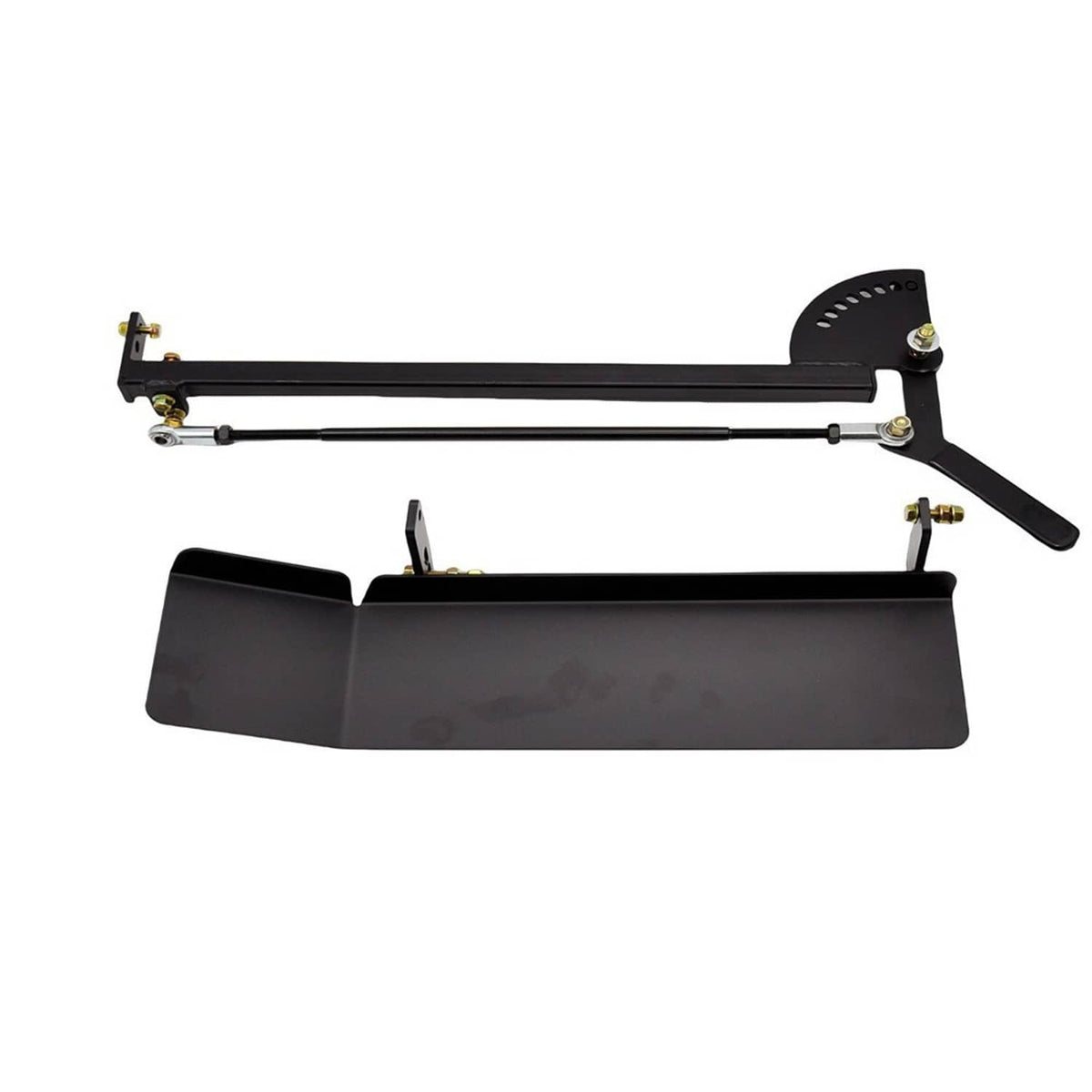 Black chute blocker set with long rod, side lever, and base plate