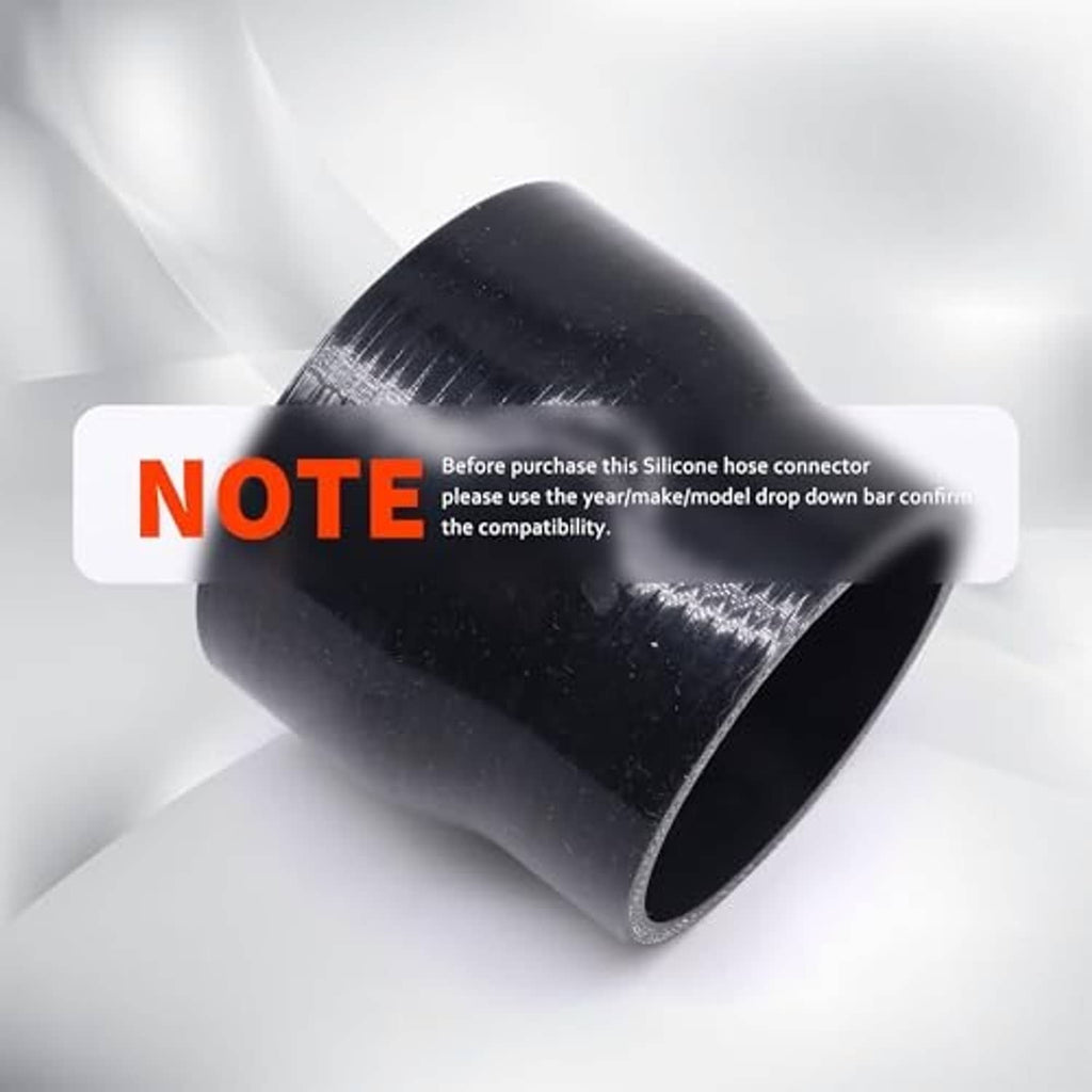 Black silicone hose connector reducer, angled view, reinforced rim on ribbed hose