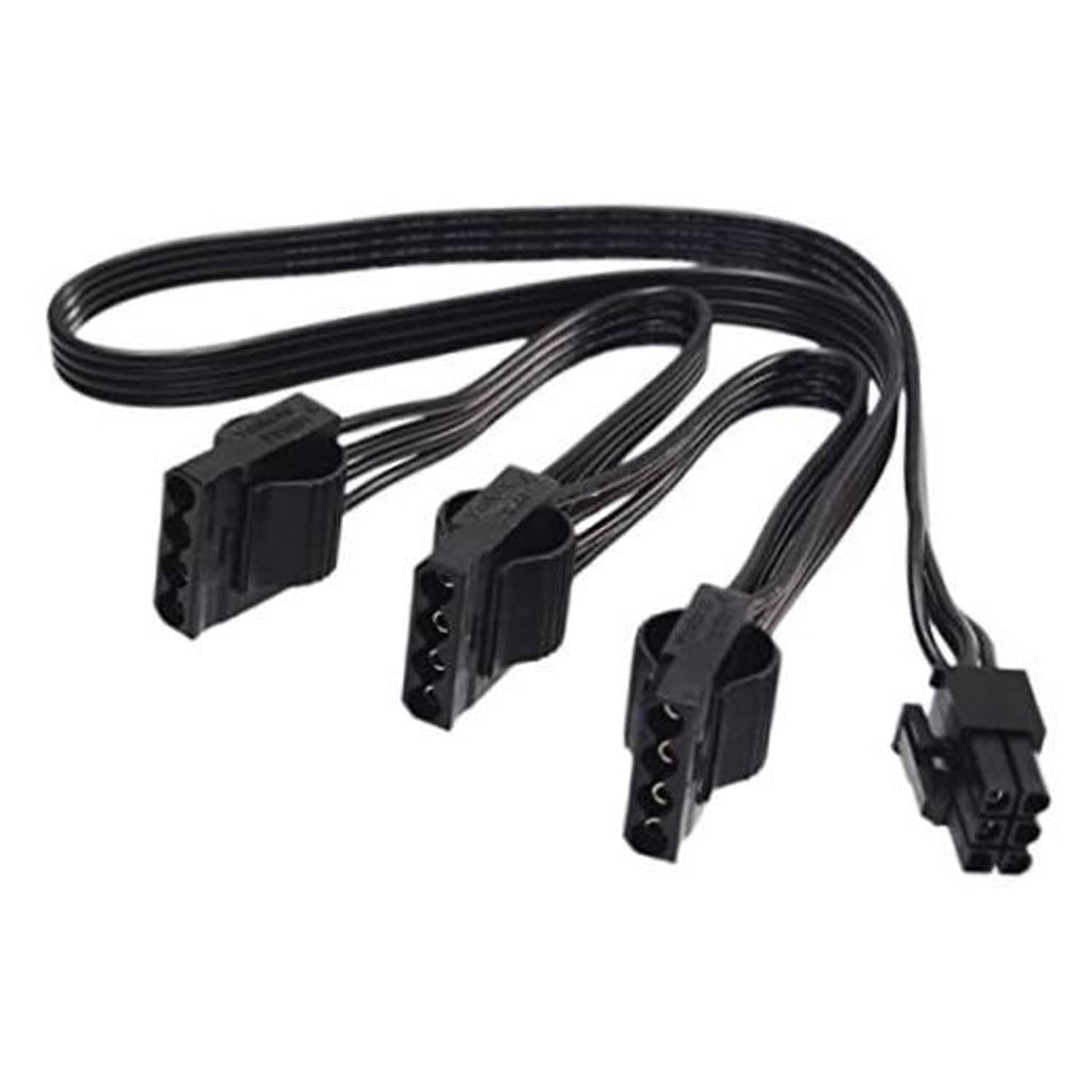 Black modular PSU HDD power adapter cable with 6-pin plug and three 4-pin connectors