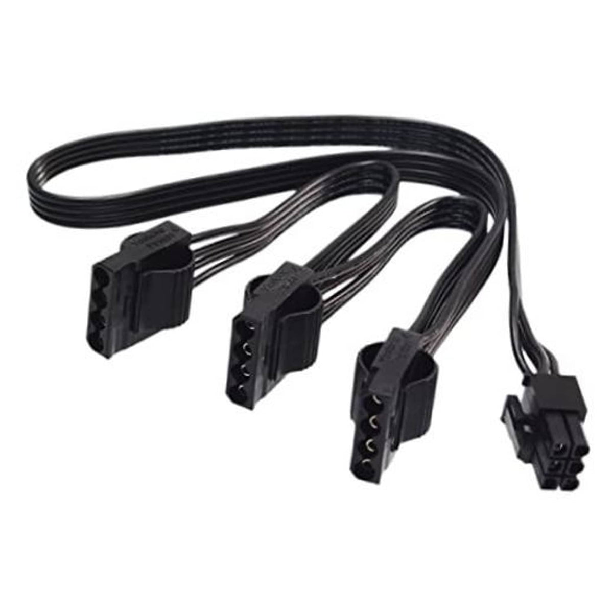 Black modular PSU HDD power adapter cable with 6-pin plug and three 4-pin connectors