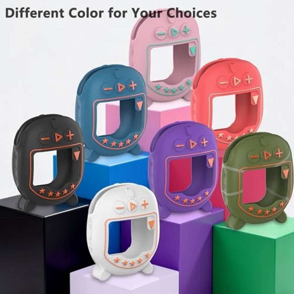 Set of silicone speaker cases with gaming face designs, assorted colors