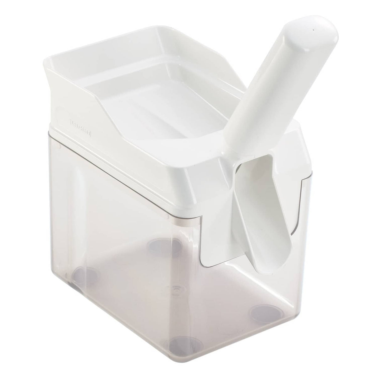 White Leifheit cherry stone remover with open bin and angled white lever