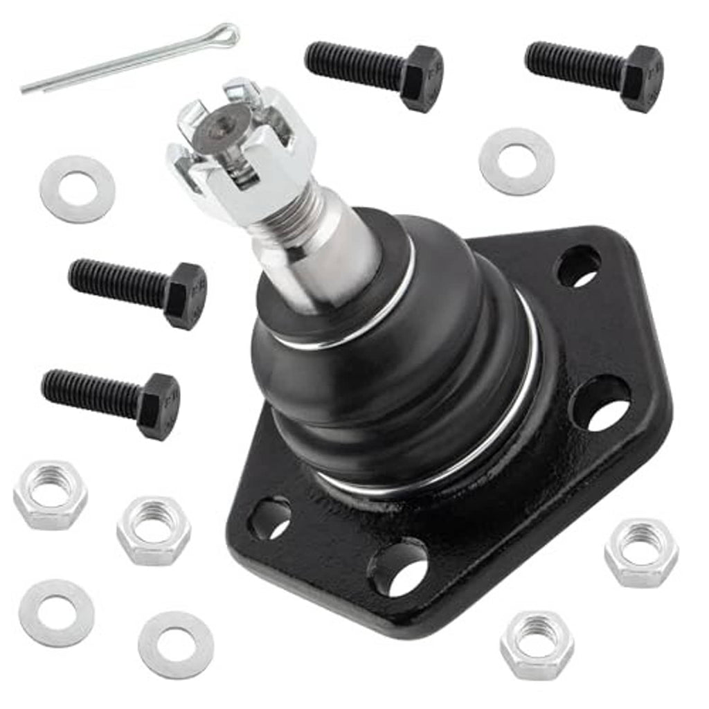 Front ball joint housing with black boot, stud, washers, and installation bolts