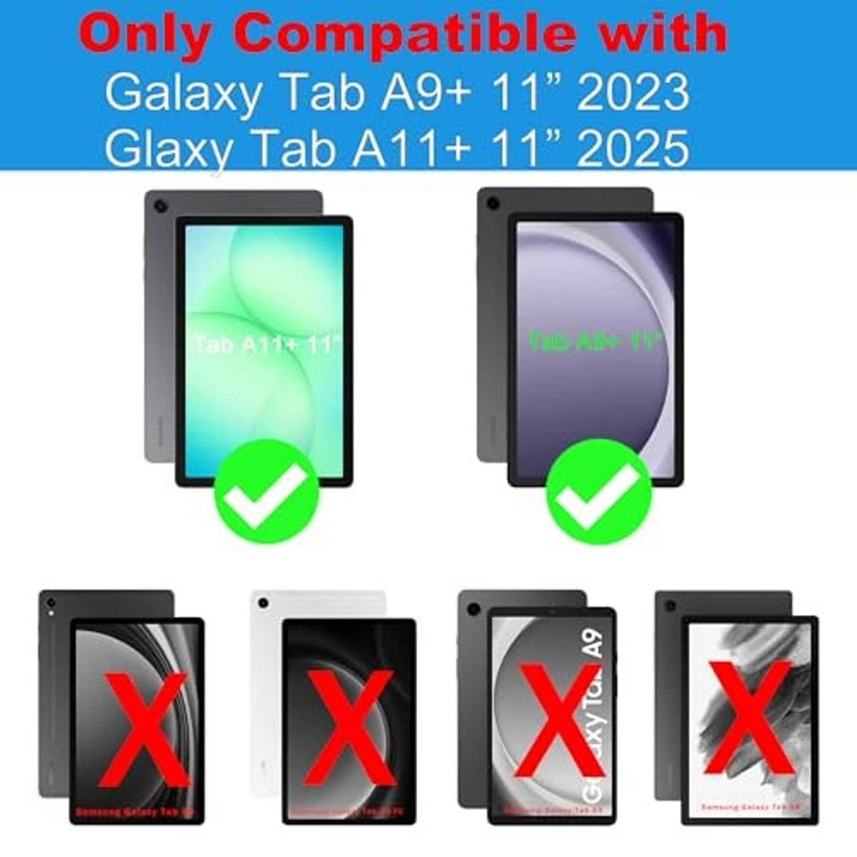 Tablet keyboard case with front cover and camera openings, shown in upright and flat views