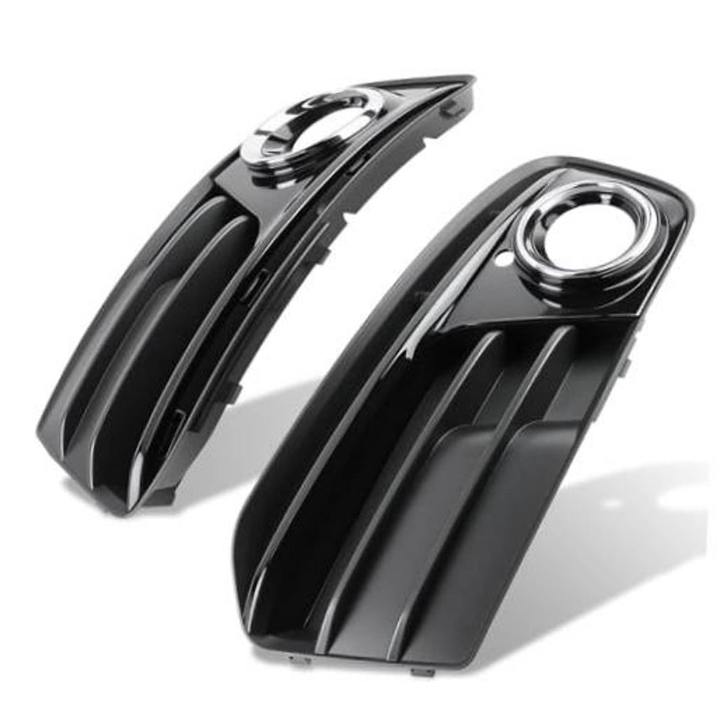Front fog light cover grill inserts, black plastic with chrome-ring openings, 2-piece set
