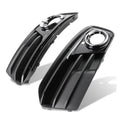 Front fog light cover grill inserts, black plastic with chrome-ring openings, 2-piece set