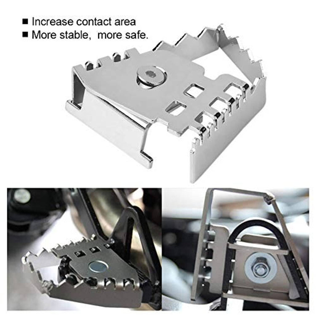 Stainless steel rear brake lever extension base with serrated contact teeth and side tabs