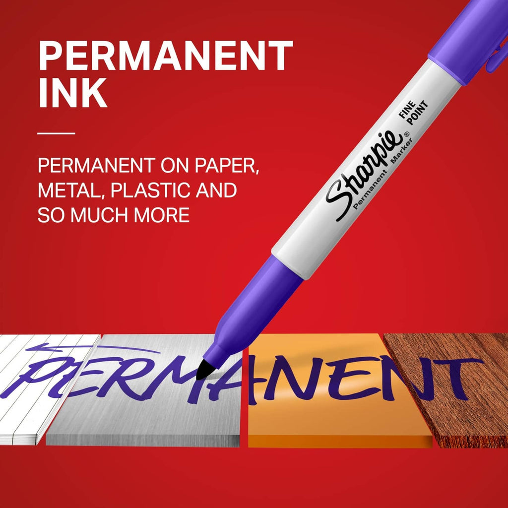 Purple-capped Sharpie permanent marker with fine point tip