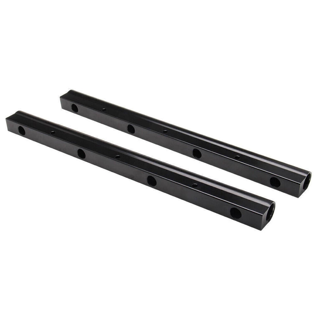 Pair of black fuel rails with mounting holes