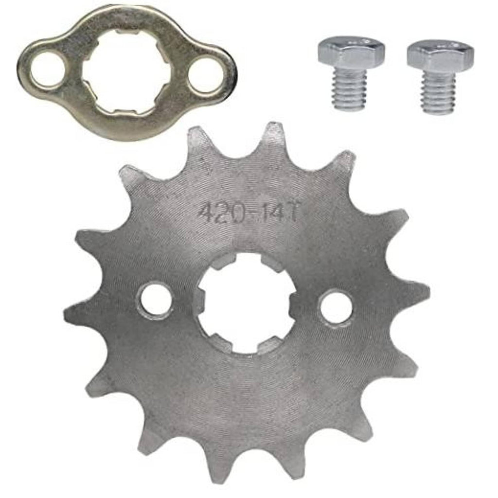 Steel front sprocket gear with mounting plate and two mounting screws