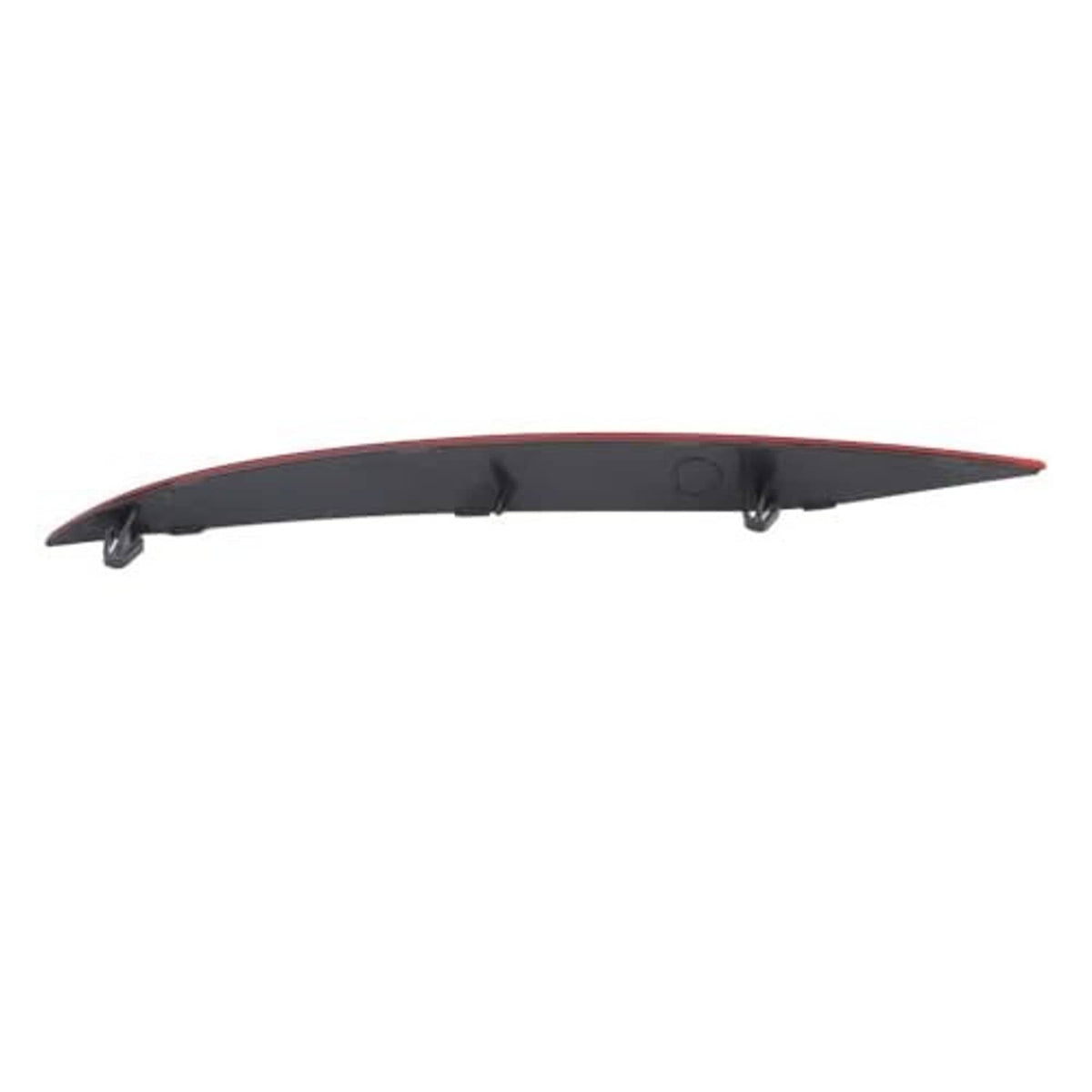 Red reflective bumper strip underside, showing dark mounting clips along the edge.