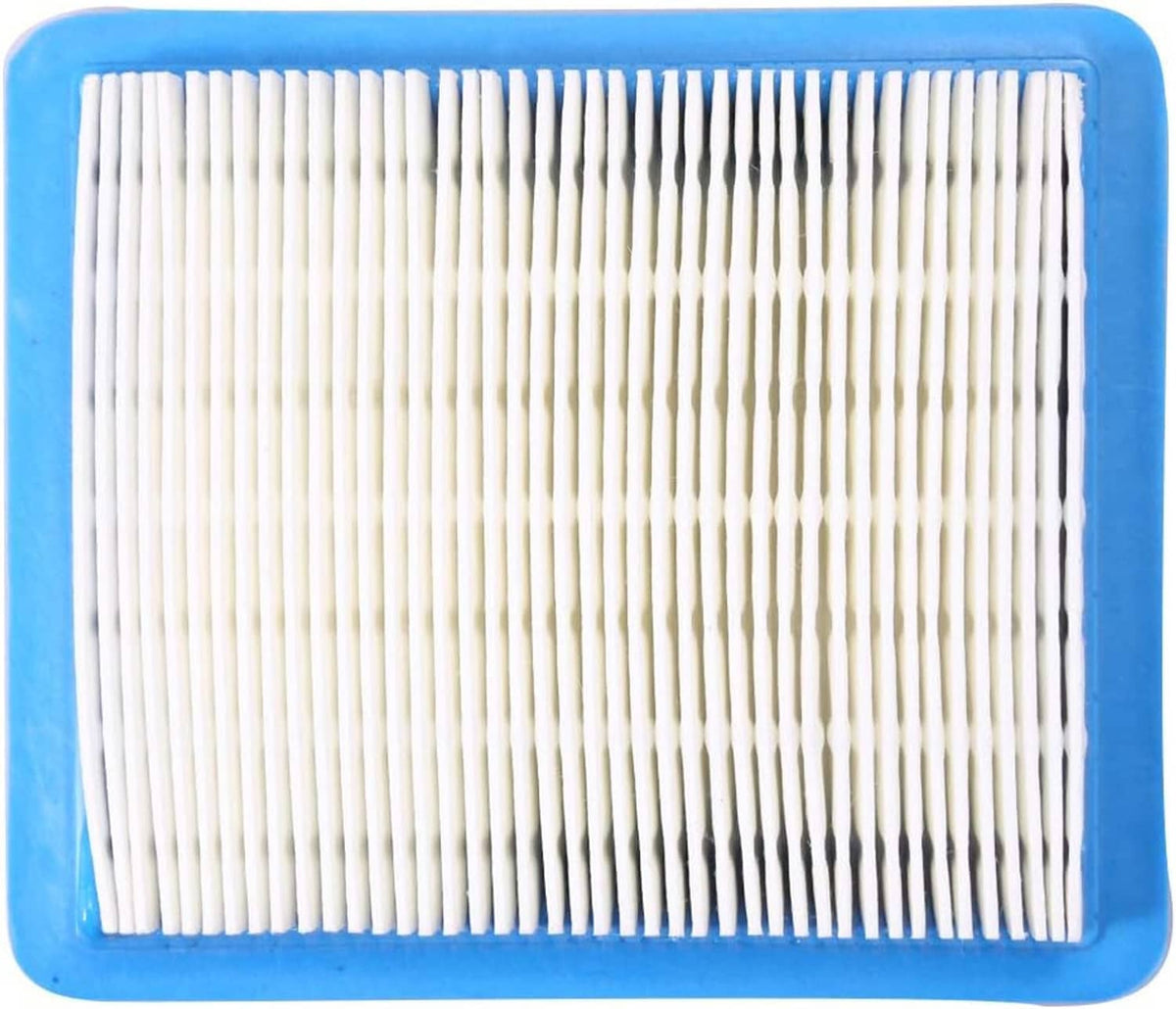 Pleated white air filter media in blue frame