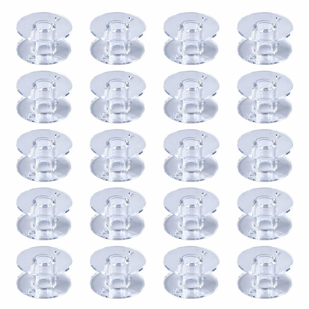 Transparent plastic sewing machine bobbin spools, round design—20 pack