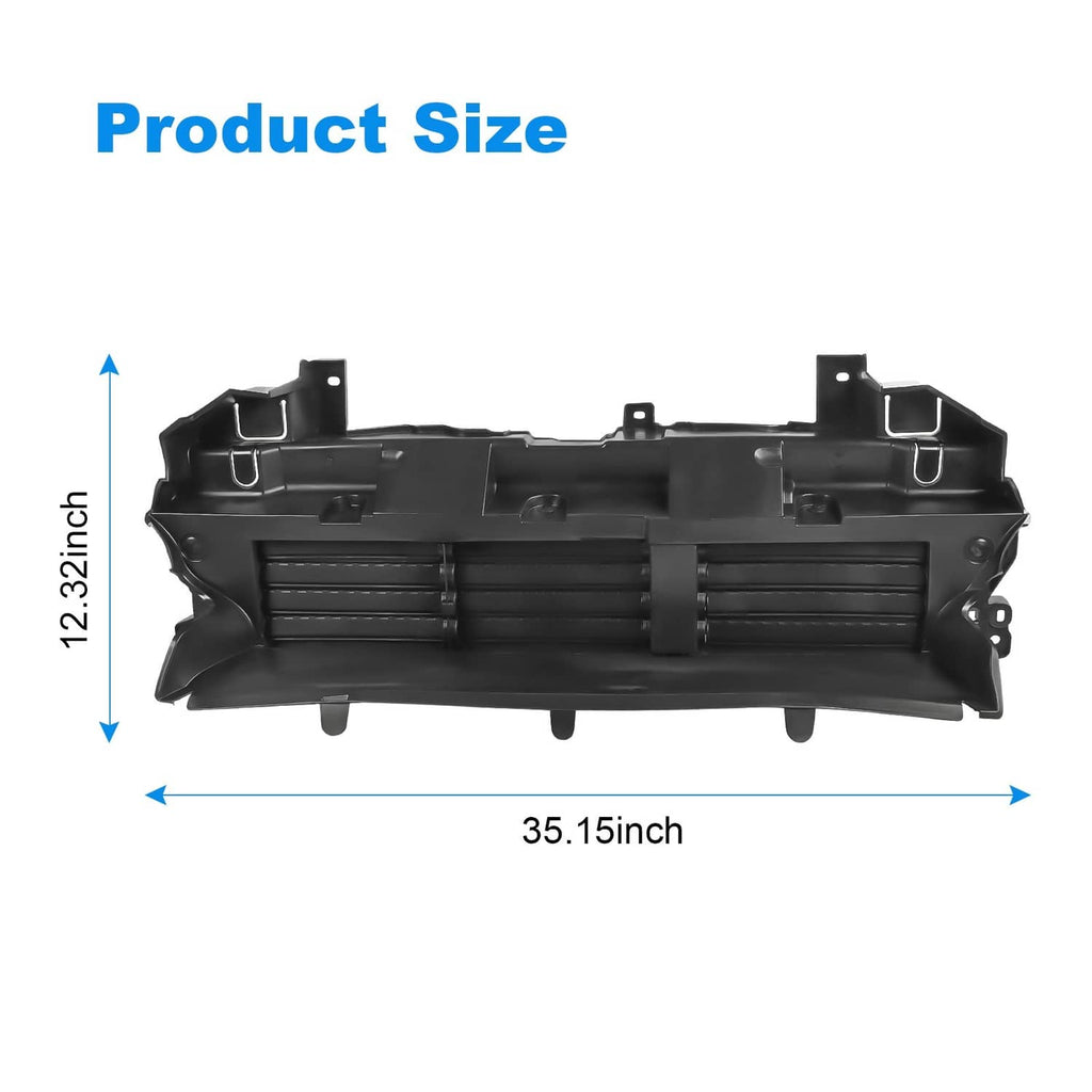 Black grille shutter vent assembly with horizontal slats and side mounting tabs