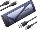 UGREEN blue M.2 NVMe SSD enclosure with USB-C cable and USB-A connector